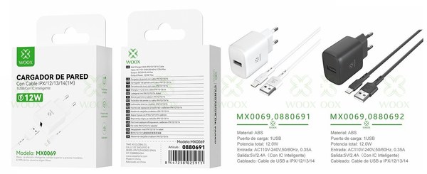 Woox 0880691 0880692 Mx0069 Cargador USB A Lightning