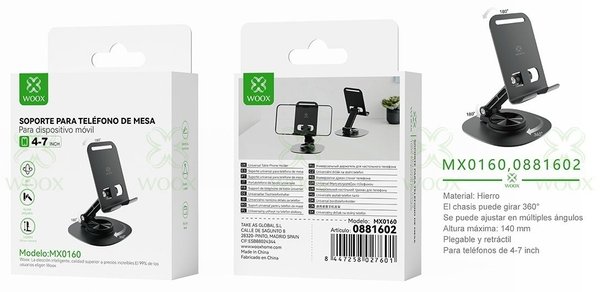 Woox 0881602 Mx0160 Soporte Telefono Escritorio 360'