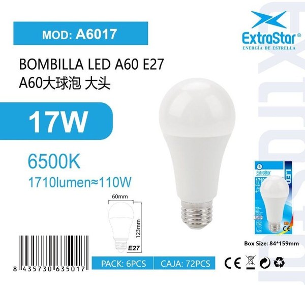 Extrastar A6017 Bombilla LED A60 E27 17W