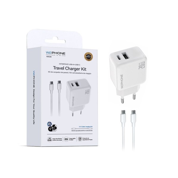 Wephone Wa08 Cargador USB/Pd20W Type-C A Type-C Blanco