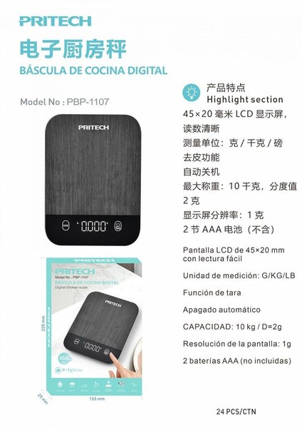 Pritech Pbp-1107 Bascula De Cocina Digital