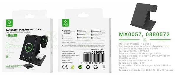 Woox Mx0057 0880572 Cargador Inalambrico 3 En 1 15W