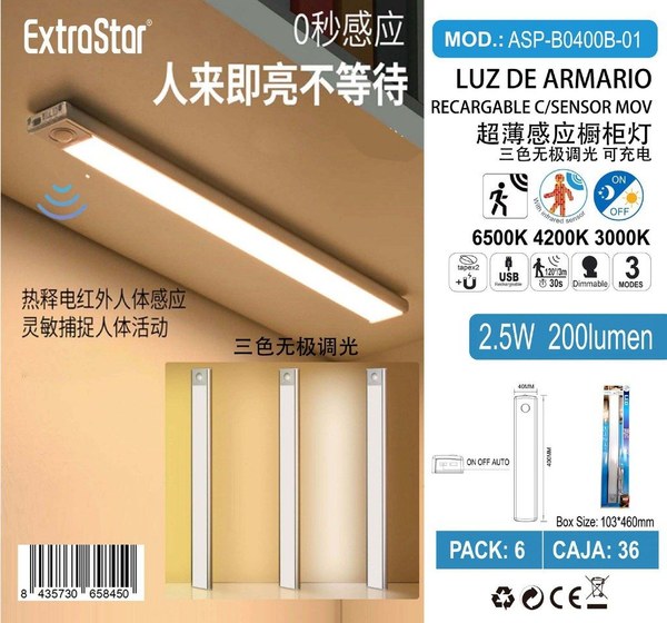Extrastar Asp-B0400B-01 Luz De Armario 400*40Mm 2.5W