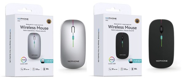 Wephone Wi02 Raton Inalambrico 2.4G+BT Plata/Negro