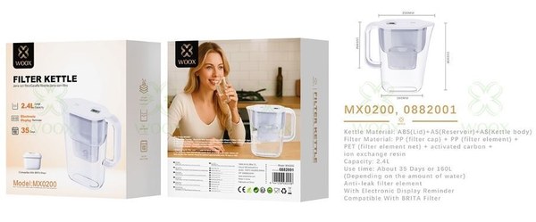 Woox 0882001 Mx0200 Hervidor Con Filtro Jarra De Agua 2.4L
